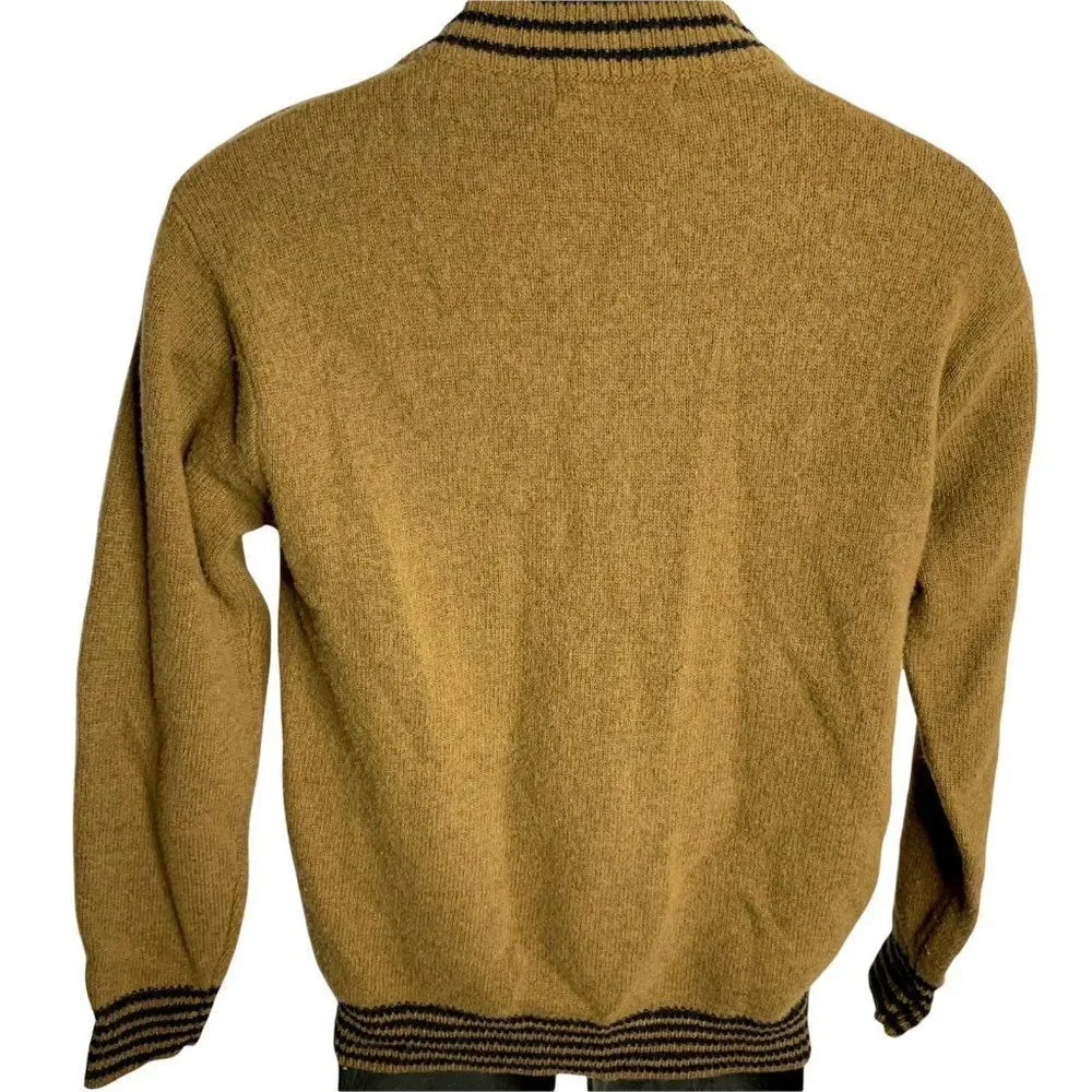 XY Corp Wool Pullover Sweater S Brown Long Sleeve Embroidered Patch High Neck
